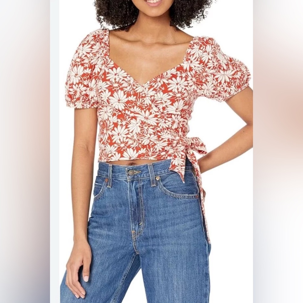 Madewell Anita linen blend wrap top xl floral